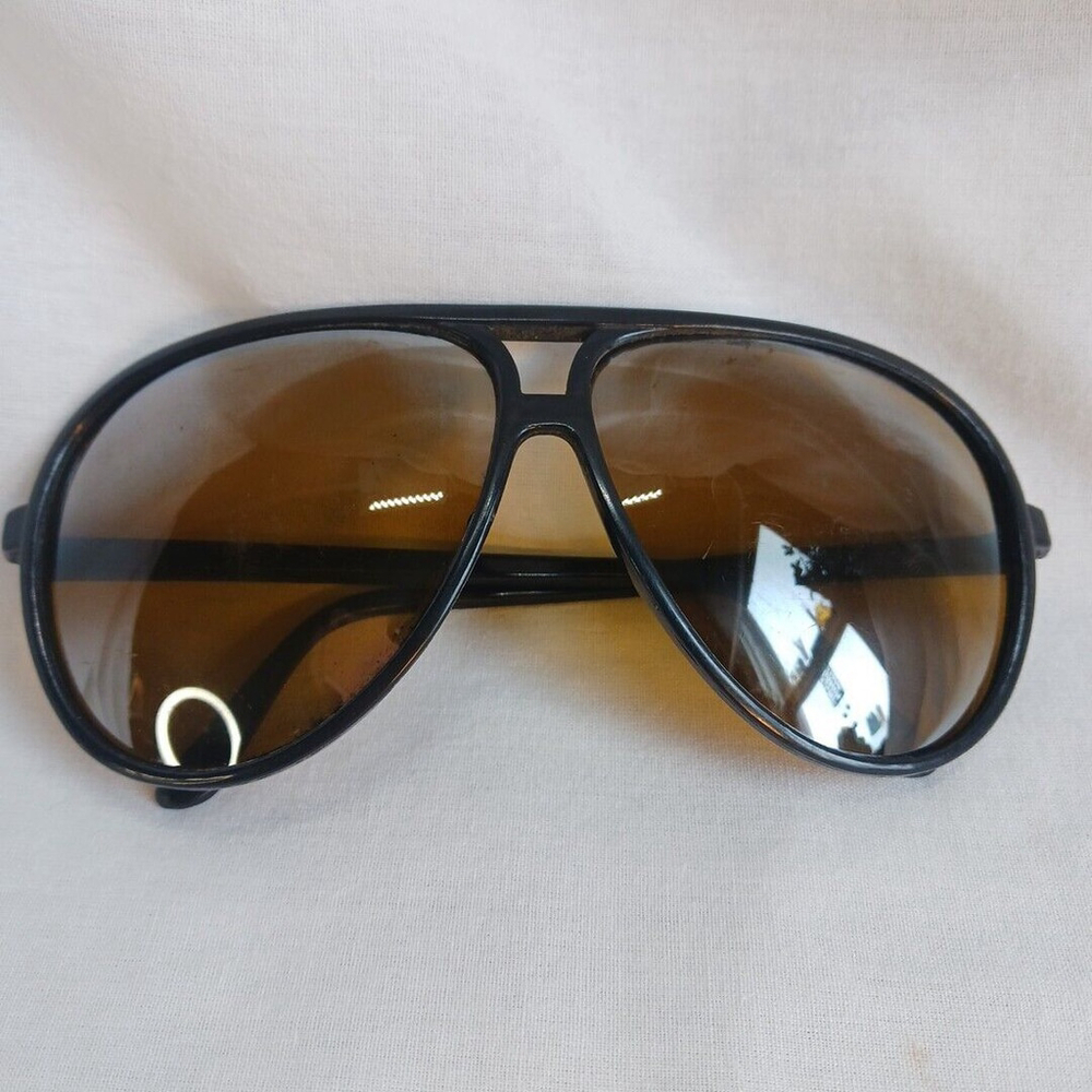 Vintage Aviator Sunglasses Japan Mirrored Tinted Black Plastic Frames